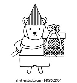 cute polar bear with gift in birthday party