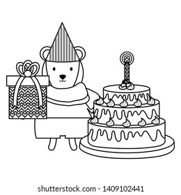 cute polar bear with gift and cake in party celebration