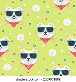Cute polar bear with glasses cartoon vector pattern design concept.