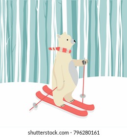 Cute Polar Bear Happy  skiing