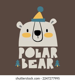cute polar bear head drawing as vector for textile print
