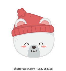 cute polar bear head with hat animal merry christmas vector illustration