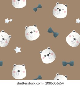 Cute Polar Bear Head Seamless Pattern