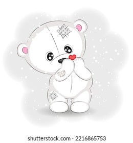 Cute polar bear with heart, vector Christmas illustration