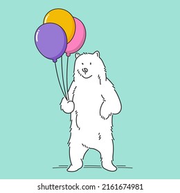 Cute Polar Bear Holding Balloon Vector