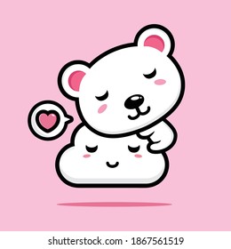 cute polar bear hugging clouds