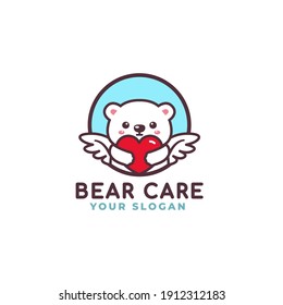 Cute Polar Bear Hugging Heart Care Logo Mascot Baby Shop