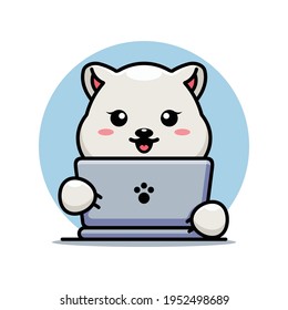 Cute polar bear with laptop cartoon design
