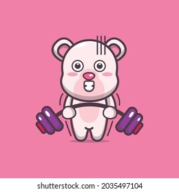 Cute polar bear lifting barbell. Cute animal cartoon illustration. Flat isolated vector illustration for posters, brochures, web, mascots, stickers, logos and icons.