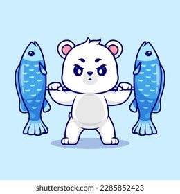 Ilustración de Icono de vectores de caricatura de la Película de Pescado con Levante Polar Cute Polar. Vector Premium Aislado De Icono De Deportes Animales. Estilo de dibujo plano