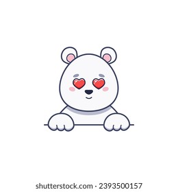 Cute polar bear in love with heart eyes in cartoon style. Vector flat illustration