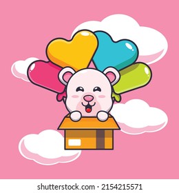 cute polar bear mascot cartoon character fly with balloon