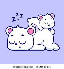 Cute Polar Bear Mother Sleeping With Cub Baby Polar Bear Cartoon Vector Icon Illustration. Animal Nature Icon Concept Isolated Premium Vector. Flat Cartoon Style