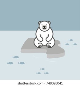 Cute polar bear on ice floe.