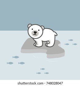 Cute polar bear on ice floe.