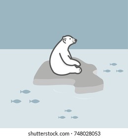 Cute polar bear on ice floe.