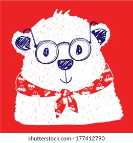 Oso polar blanco sobre fondo rojo