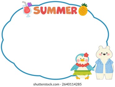 Cute polar bear and penguin summer illustration frame material