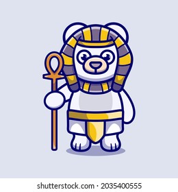 cute polar bear pharaoh carrying a stick, perfect for pharaoh icons or stickers in the shape of cute animals and can also be used as key chains or used for Halloween items
