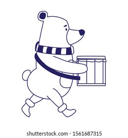 cute polar bear playing a drum over white background, vector illustration