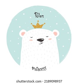 Cute polar bear princess vector illustration.