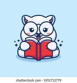 Cute polar bear reading book cartoon
