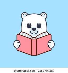 Cute Polar Bear Reading a Book