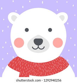 Cute polar bear with red scarf in winter concept,Vector illustration.