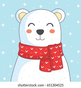 Cute Polar Bear With Red Scarf Vector