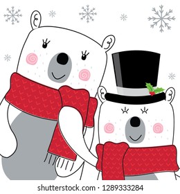 Cute polar bear with red and white color