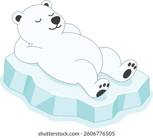 Cute Polar Bear Relaxing on Ice Floe