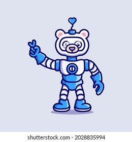 cute polar bear robot with love peace hand sign