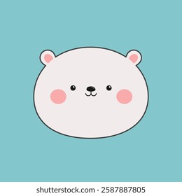 Cute polar bear round face icon. Black contour doodle silhouette. Kawaii animal. Cartoon character. Funny bear with pink ears, cheeks. Love Greeting card. Flat design. Blue background. Vector