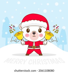 Cute Polar bear in Santa costume cartoon illustration