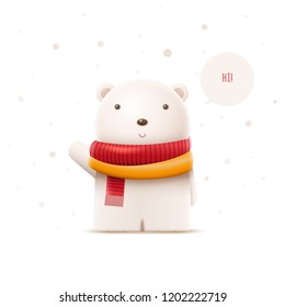Cute polar bear says hi. Vector character illustration. Elements are layered separately in vector file.