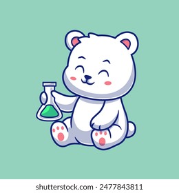 Cute Polar Bear Scientist Holding Lab Tube Cartoon Vector Icon Illustration. Animal Science Icon Concept Isolated Premium Vector. Flat Cartoon Style