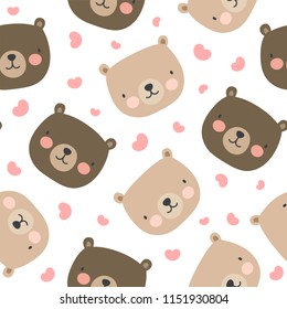 Cute Polar Bear Seamless Pattern, Cartoon Christmas Background, Vector Illustration