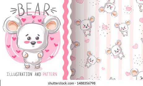 Cute polar bear - seamless pattern. Hand draw