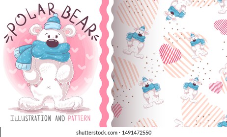 Cute Polar Bear - Seamless Pattern. Vector Eps 10