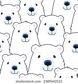 Cute polar bear. Seamless pattern with cartoon bear. Pattern for wrapping paper, wallpaper, fabric, design of children's rooms, notebooks, printing on wide formats