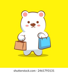 lindo oso polar está de compras con una bolsa de dibujos animados Ilustración. Logotipo animal, dibujos animados, Elementos y Clipart