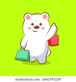 lindo oso polar está de compras con una bolsa de dibujos animados Ilustración. Logotipo animal, dibujos animados, Elementos y Clipart