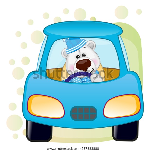 Cute Polar Bear is\
sitting in a car 