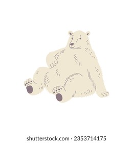 Sentado de oso polar, ilustración de vector plano de dibujos animados aislado en fondo blanco. Un animal mullido y peludo salvaje. Oso blanco alegre, genial para los niños y diseños de guardería.