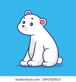 Cute Polar Bear Sitting Cartoon Vector Icon Illustration. Animal Nature Icon Concept Isolated Premium Vector. Flat Cartoon Style