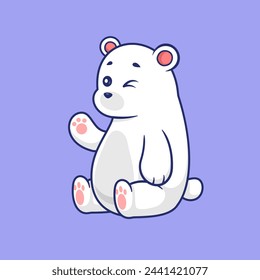 Cute Polar Bear Sitting Cartoon Vector Icon Illustration. Animal Nature Icon Concept Isolated Premium Vector. Flat Cartoon Style