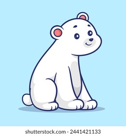 Cute Polar Bear Sitting Cartoon Vector Icon Illustration. Animal Nature Icon Concept Isolated Premium Vector. Flat Cartoon Style