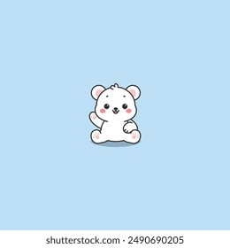 Cute polar bear sitting and waving paw cartoon, vector illustration