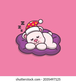 Cute polar bear is sleeping. Cute animal cartoon illustration. Flat isolated vector illustration for posters, brochures, web, mascots, stickers, logos and icons.