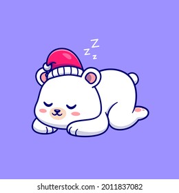 Cute Polar Bear Sleeping Cartoon Vector Icon Illustration. Animal Nature Icon Concept Isolated Premium Vector. Flat Cartoon Style